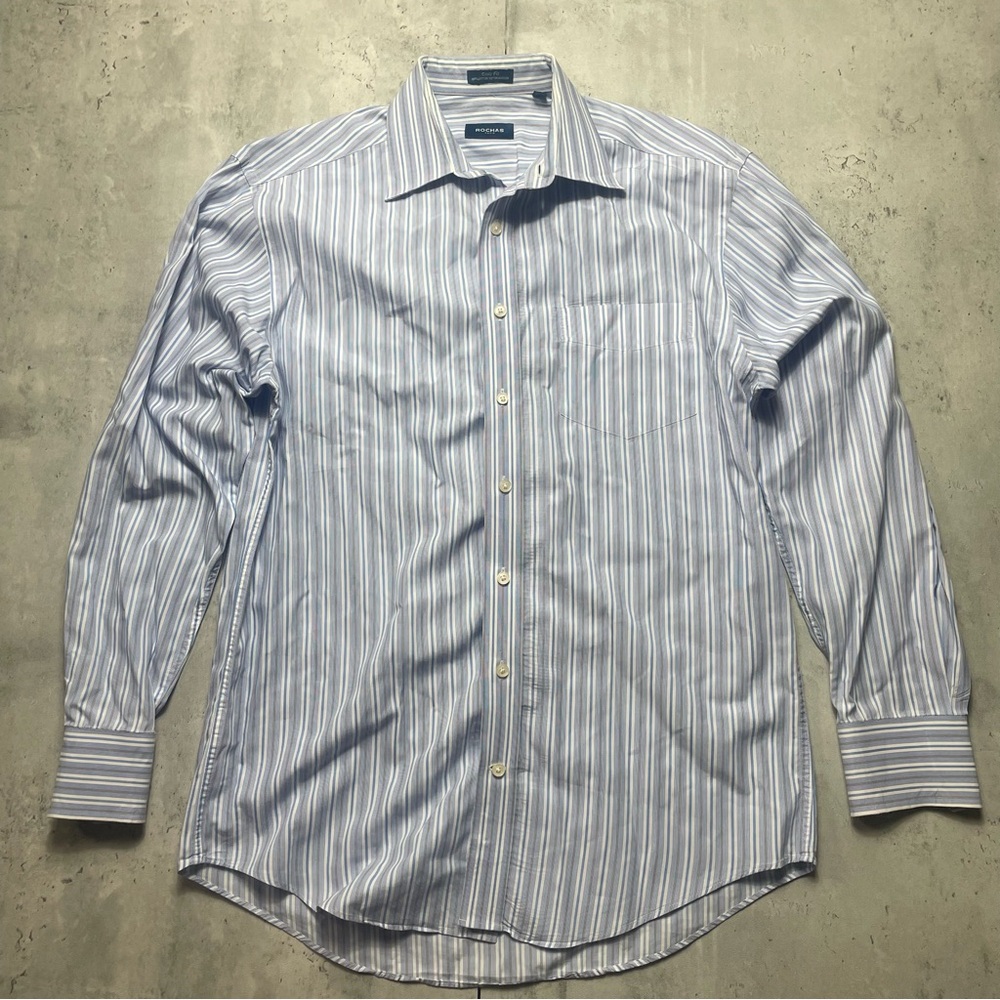 Rochas Paris Shirt Mens Small 15.5-34/35 Button Up Dress Fit Luxury Shirt Stripe
